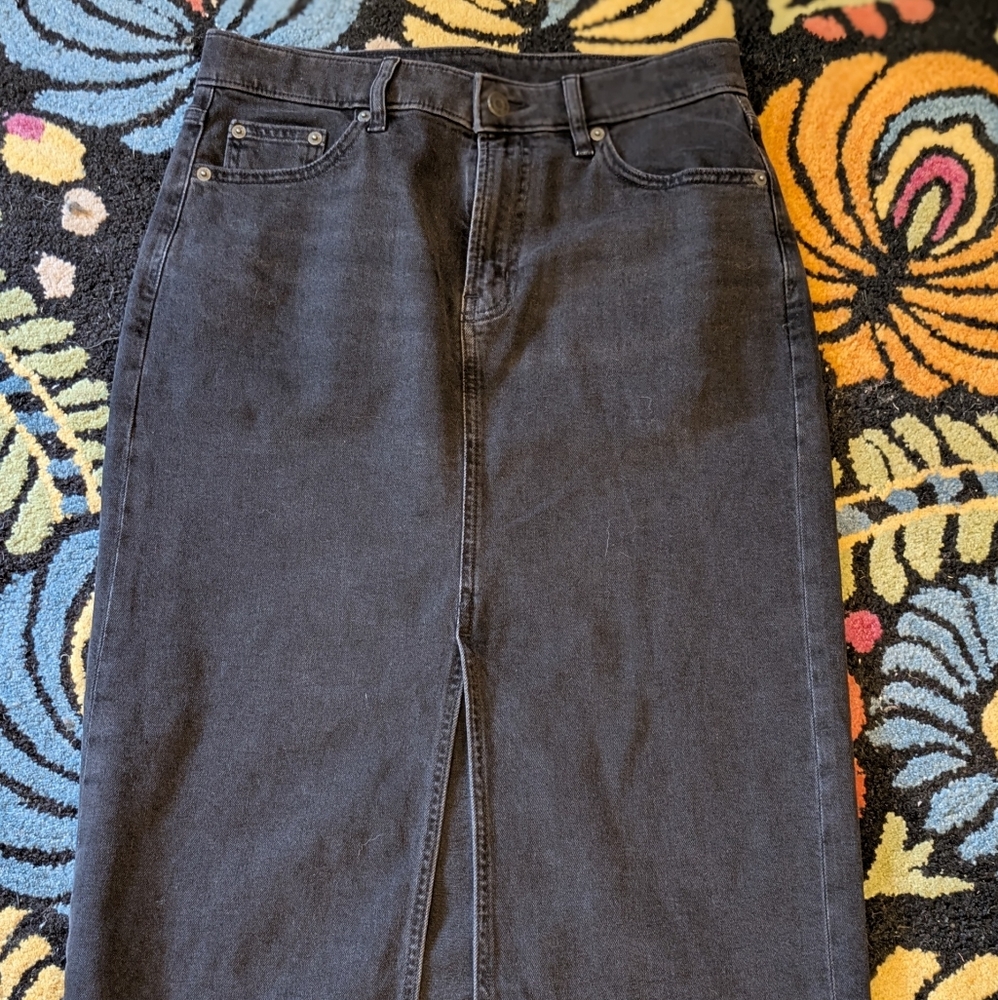Maxi Washed Black Stretch Denim Skirt
